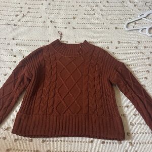 Pink Rose Brown Crew Neck Cable Knit Sweater